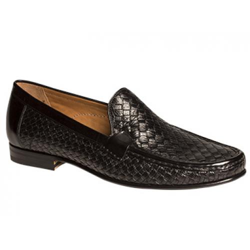 Mezlan "Llorens" 7068 Black Genuine Deerskin With Calfskin Woven Loafer Shoes