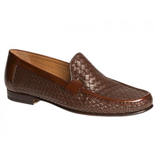 Mezlan "Llorens" 7068 Cognac Genuine Deerskin With Calfskin Woven Loafer Shoes