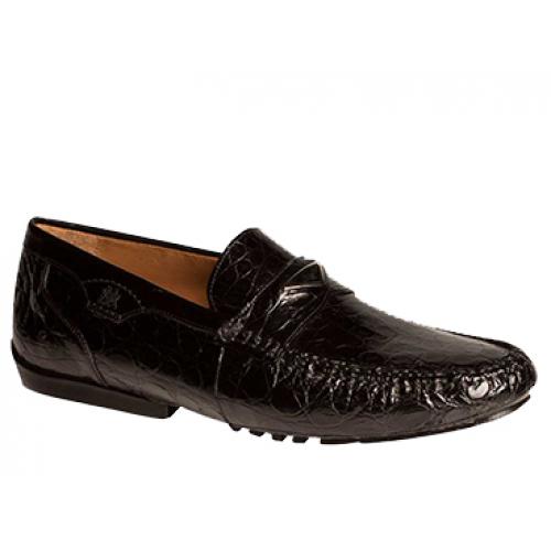 Mezlan "Padua" 7069 Black Genuine All Over Crocodile With Silver Triangle Saddle Loafer Shoes