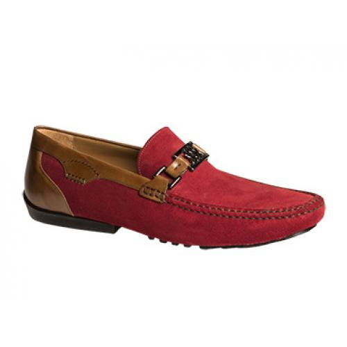 Mezlan "Taddeo" 7070 Brick / Tan Genuine Suede or Nubuck With Calfskin Icon-Saddle Loafer Shoes
