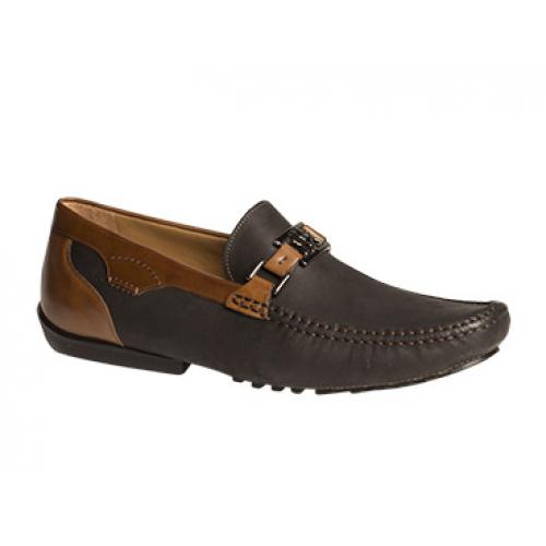 Mezlan "Taddeo" 7070 Black / Tan Genuine Suede or Nubuck With Calfskin Icon-Saddle Loafer Shoes