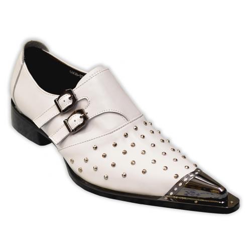 Zota White Genuine Leather Metal Studs Shoes With Metal Toe G908-33