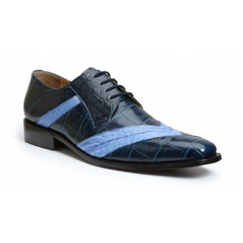 Giorgio Brutini "Henderson" Navy / Royal Blue Alligator / Lizard Print Shoes 210913-3