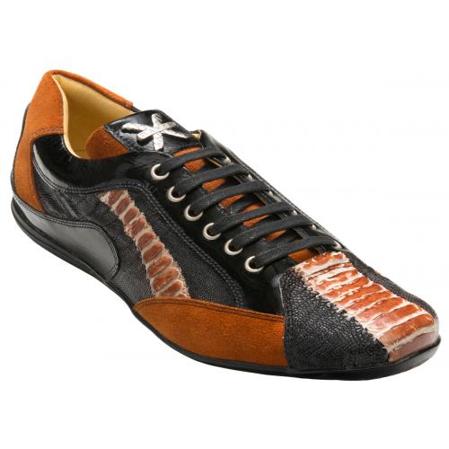 David X "Legui" Black/Cognac All-Over Genuine Ostrich Leg Sneakers