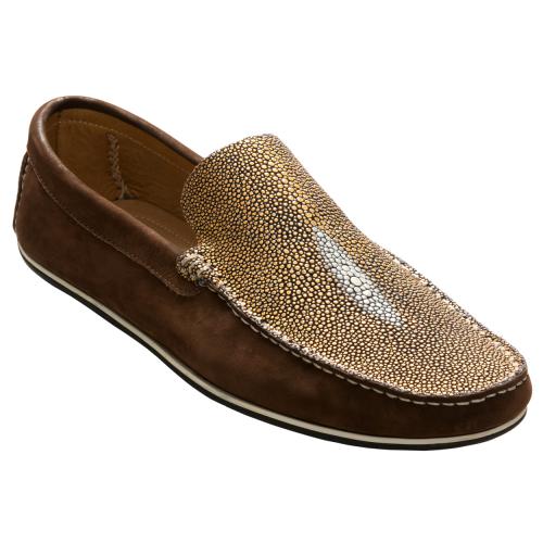 David X "Ray" Gold / Brown Stingray Suede Loafers