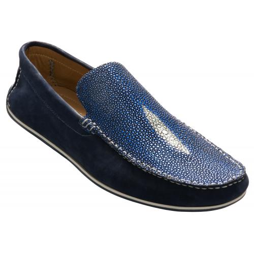 David X "Ray" Blue / Blue Stingray Suede Loafers
