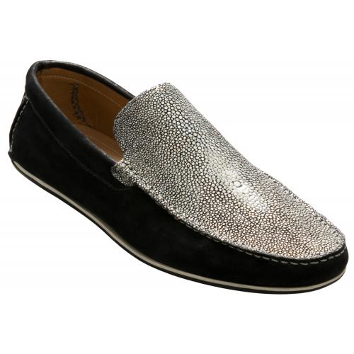 David X "Ray" Silver/Black Stingray Suede Loafers