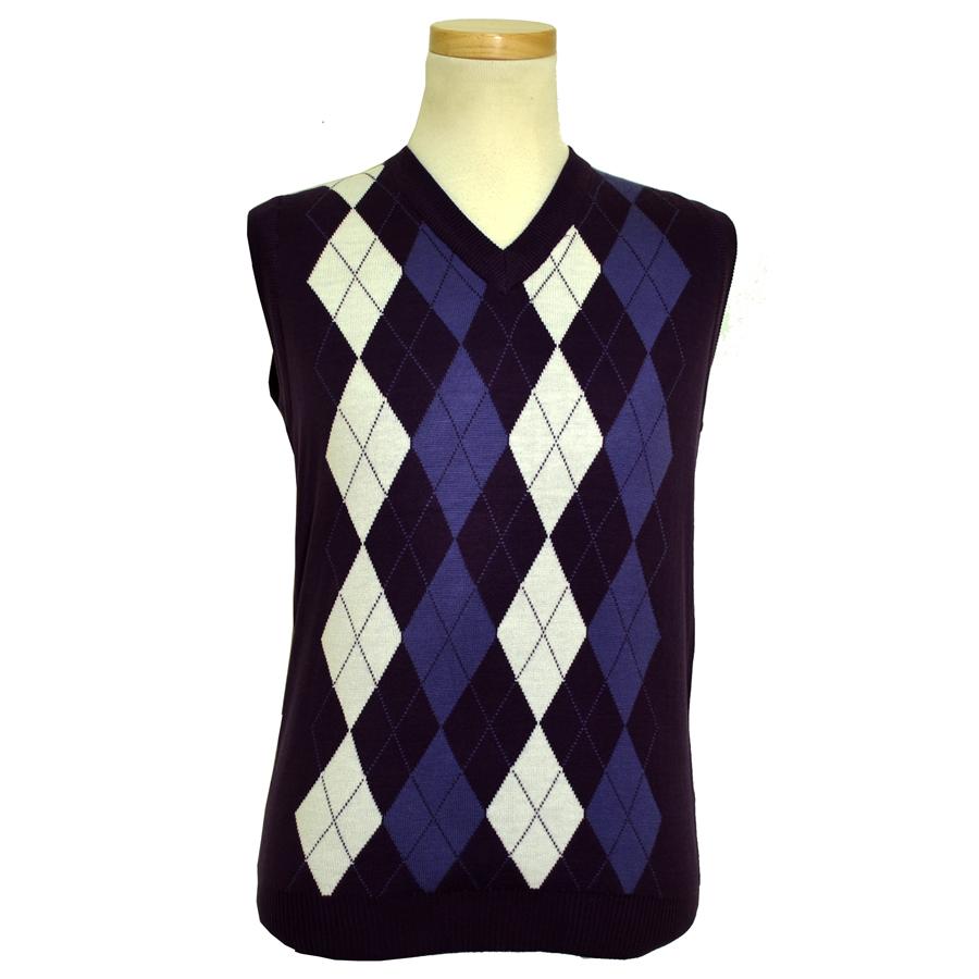 Pronti Men's Purple and White V-Neck Sweater Vest | Upscale Menswear