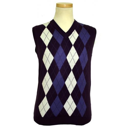 Pronti Purple / White / Lavender Diamond Design V-Neck Sweater Vest K1628