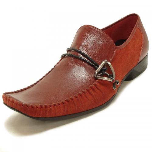 Encore By Fiesso Red Genuine Leather/Suede Loafer Shoes FI6620