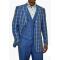 Inserch Royal Blue with Light Blue and White Double Windowpanes 100% Linen Vested Suit 660121B