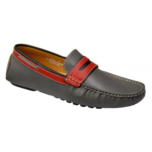 AC Casuals Grey / Red / Black Faux Leather Casual Driving Loafer Shoes 6520