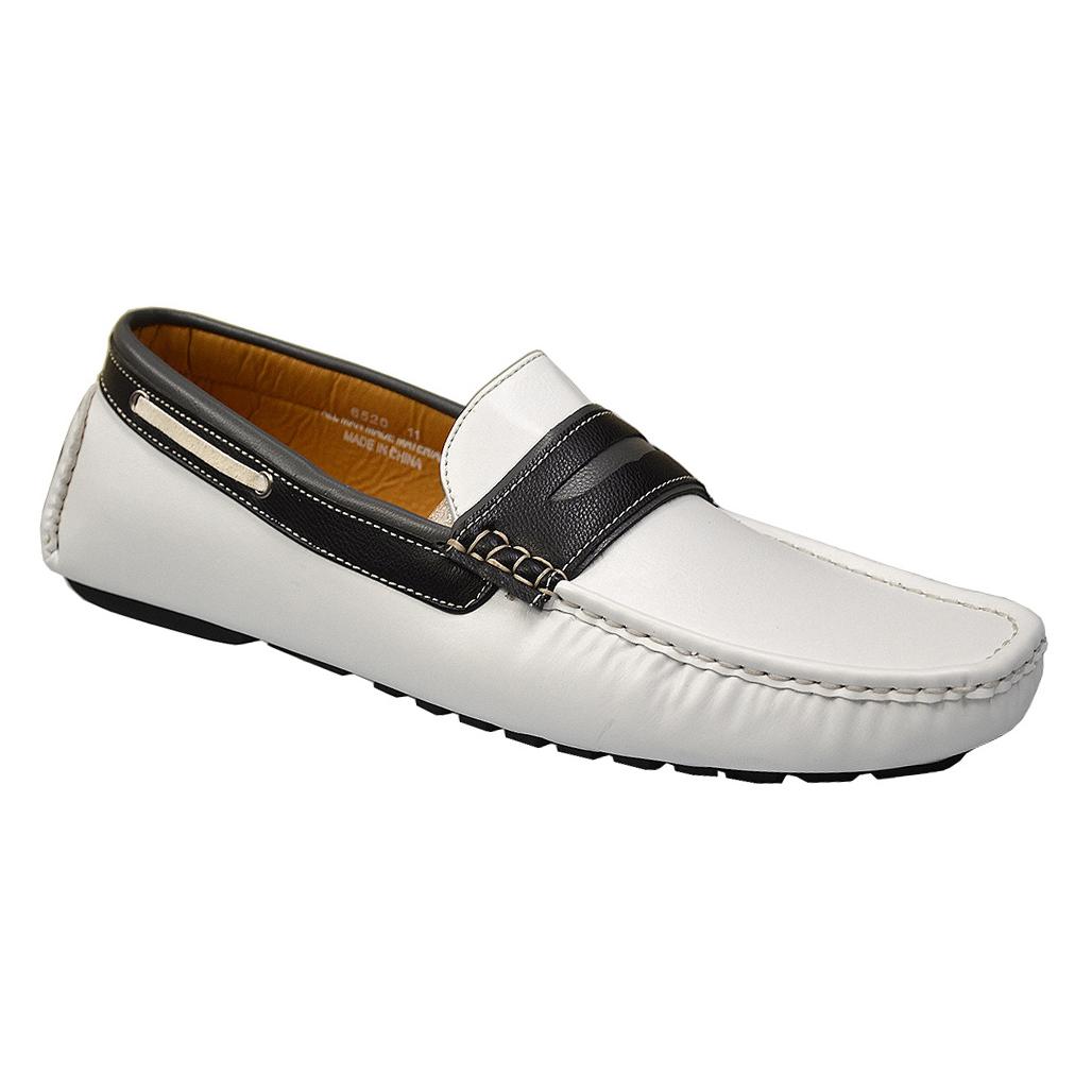 AC Casuals White / Black / Grey Faux Leather Casual Driving Loafer ...