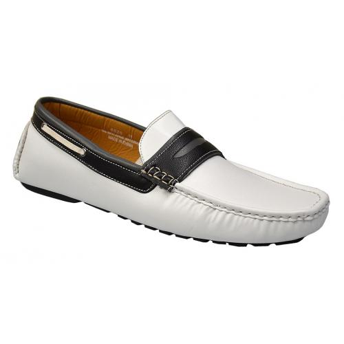 AC Casuals White / Black / Grey Faux Leather Casual Driving Loafer Shoes 6520