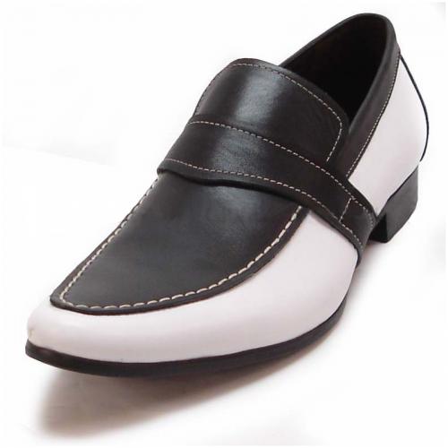 Encore By Fiesso Black / White Genuine Leather Loafer Shoes FI6694