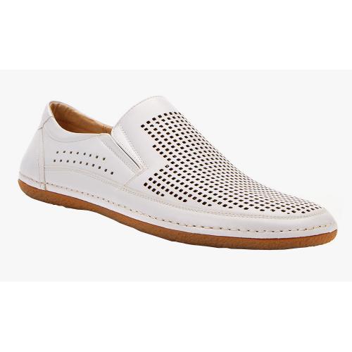 Stacy Adams "Northshore" White Perforated Genuine Leather Lined Casual Loafer Shoes 24863-100