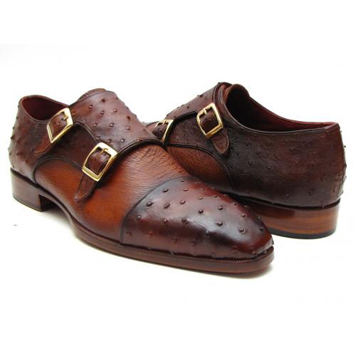 Paul Parkman 43K68 Brown & Tobacco Genuine Ostrich Double Monkstraps Shoes