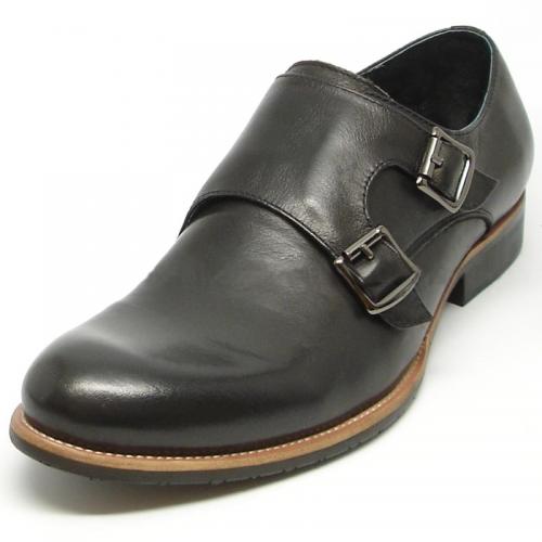 Encore By Fiesso Black Leather Loafer Shoes With Double Buckle FI9051