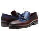 Paul Parkman KT44BN Dark Brown & Navy Genuine Calfskin With Kiltie Tassel Loafer Shoes