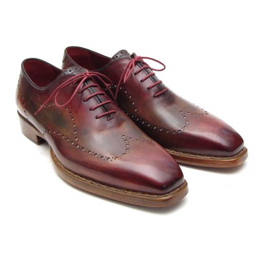 Paul Parkman ''087LX'' Burgundy / Camel Genuine Leather Wingtip Oxford Shoes.