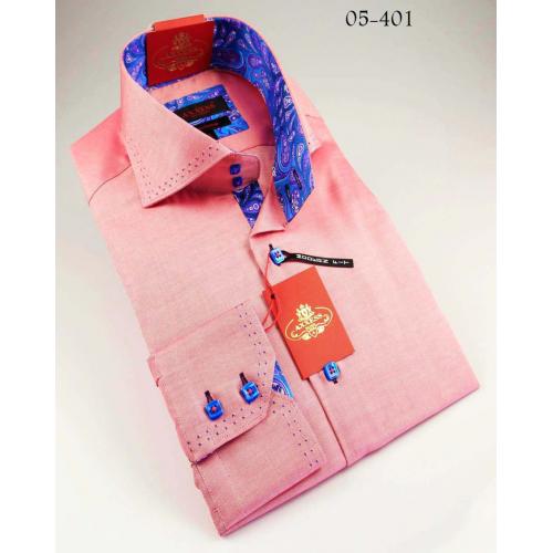 Axxess Pink / Blue Handpick Stitching 100% Cotton Dress Shirt 05-401