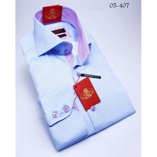 Axxess Blue / Purple Handpick Stitching 100% Cotton Dress Shirt 05-407