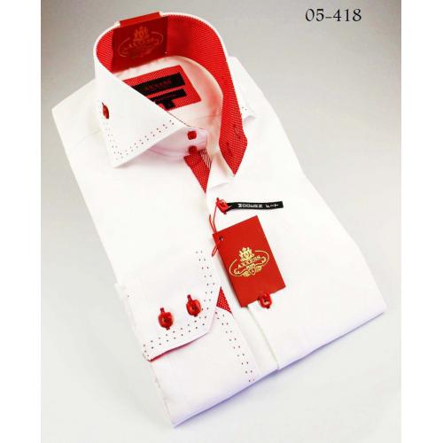 Axxess White / Red Handpick Stitching 100% Cotton Dress Shirt 05-418