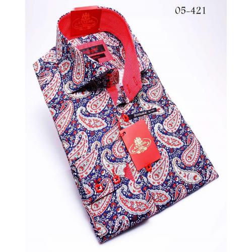 Axxess Blue / Red Handpick Stitching 100% Cotton Dress Shirt 05-421