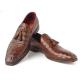 Paul Parkman PP2281 Brown Crocodile Embossed Calfskin Tassel Loafer Shoes