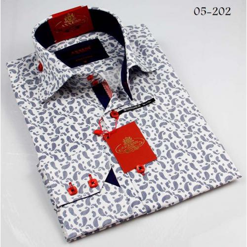 Axxess White / Blue Handpick Stitching 100% Cotton Dress Shirt 05-202