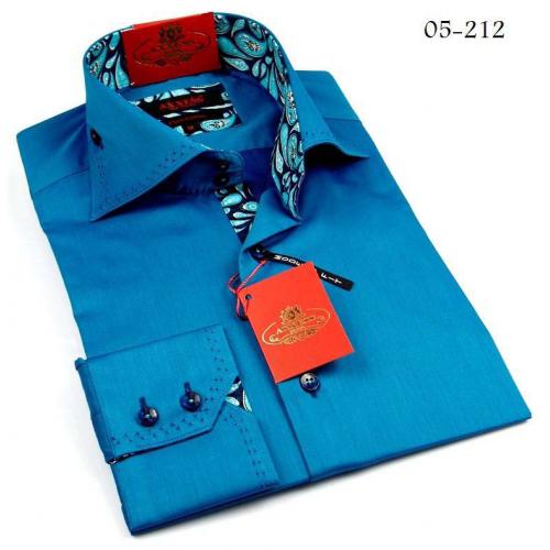 Axxess Blue / Navy Handpick Stitching 100% Cotton Dress Shirt 05-212