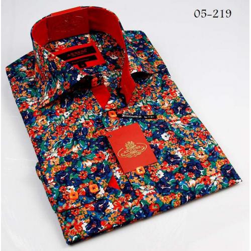 Axxess Blue / Red Handpick Stitching 100% Cotton Dress Shirt 05-219