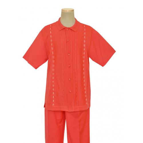 Silversilk Pink / Light Pink Woven Dash Design Button Up 2 Piece Knitted Outfit 7362