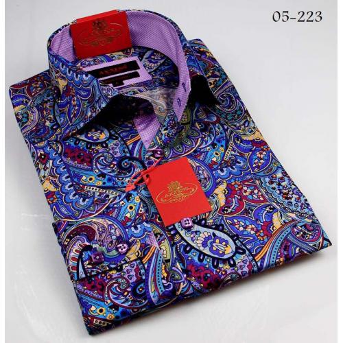 Axxess Blue / Purple Handpick Stitching 100% Cotton Dress Shirt 05-223