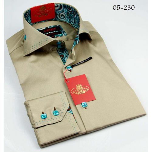 Axxess Olive / Blue Handpick Stitching 100% Cotton Dress Shirt 05-230