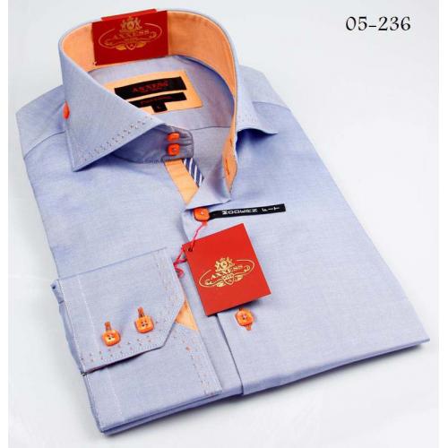 Axxess Blue / Beige Handpick Stitching 100% Cotton Dress Shirt 05-236
