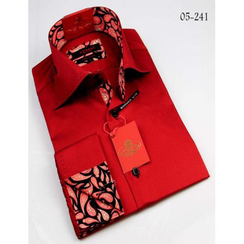 Axxess Red / Black Handpick Stitching 100% Cotton Dress Shirt 05-241