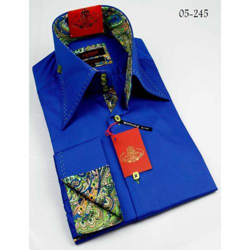 Axxess Blue / Green Handpick Stitching 100% Cotton Dress Shirt 05-245