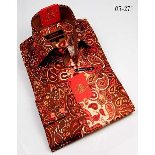 Axxess Burgundy / Brown Handpick Stitching 100% Cotton Dress Shirt 05-271