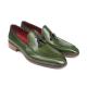 Paul Parkman 083 Green Genuine Leather Hand-Painted Loafer Shoes With Tassel