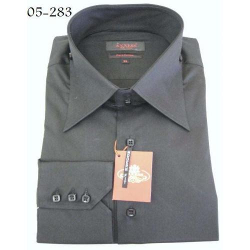 Axxess Regular Black / Button Handpick Stitching 100% Cotton Dress Shirt 05-283