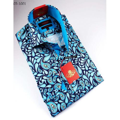 Axxess Blue / Navy Handpick Stitching 100% Cotton Dress Shirt 05-1001