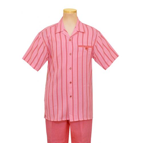 Tony Blake Pastel Pink With Salmon Shadow Stripe Design 2 Piece Short Sleeve Outfit SS352