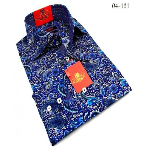 Axxess Blue / Navy Handpick Stitching 100% Cotton Dress Shirt 04-131