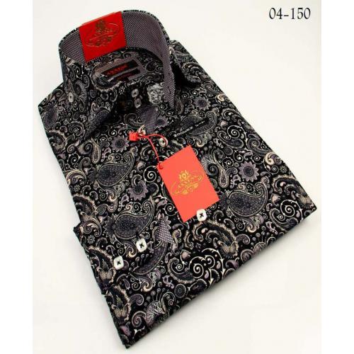 Axxess Grey / Black Handpick Stitching 100% Cotton Dress Shirt 04-150