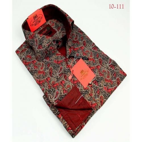 Axxess Burgundy / Black Handpick Stitching 100% Cotton Dress Shirt 10-111