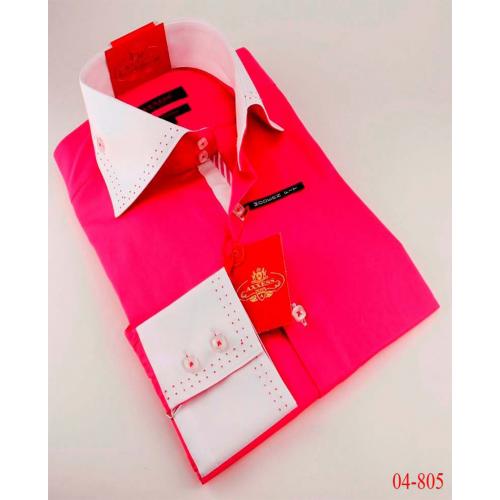 Axxess Pink / White Handpick Stitching 100% Cotton Dress Shirt 04-805