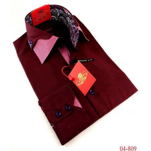 Axxess Burgundy / Pink Handpick Stitching 100% Cotton Dress Shirt 04-809