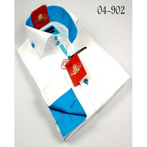 Axxess White / Blue Handpick Stitching 100% Cotton Dress Shirt 04-902