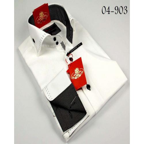 Axxess White / Black Handpick Stitching 100% Cotton Dress Shirt 04-903